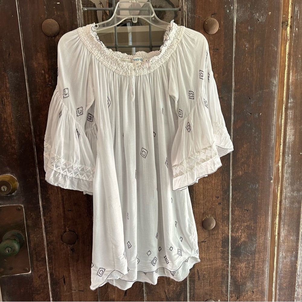 FLAWED Poupette St Barth | White Smocked Off Shoulder Flouncy Dress Sz M